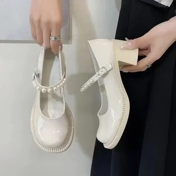 Lolita batai pavasario mados perlų platforma, kulniukai Mary Jane Japonijos retro mažas odos batai moteriška kolegijos studentai batai