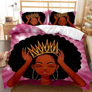 Mados Afrikos Amerikos Mergina Patalynės Komplektas Karalienė Gilrs Vaikai 2/3Piece Mielas Princesė Antklode Dangtelis Juodas Merginos Su pagalvių Užvalkalai