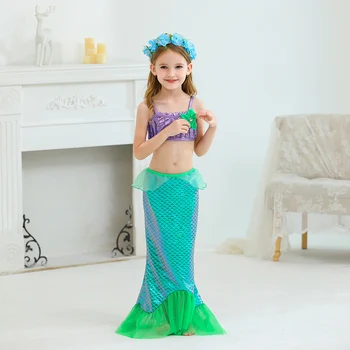 Mergaitės Princesė Dress 3pcs Mermaid Dress up maudymosi kostiumėlį, Apranga Vasaros Šalis Cosplay Kostiumas Vaikams Žuvies Uodega Drabužius Vaikas