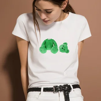 Meškiukas Modelis Atspausdintas T-shirt 2021 m. Vasarą Moterys Harajuku Atsitiktinis Įgulos Kaklo Viršūnes Grynos Medvilnės Moterų marškinėliai