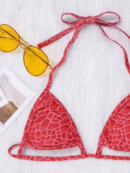 Micro Thong Raudona Spausdinti Bikini Moterų Maudymosi Iškirpti maudymosi Kostiumėliai, Push Up Biquini Seksualus, Apynasrio Maudymosi Kostiumai Dirželis Bikini Komplektas 2021