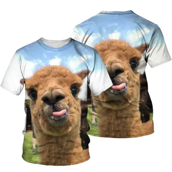Mielas Alpaka 3D Print T-shirt Moterims, 2021 M. Vasarą, O Kaklas Trumpas Rankovės Tees Viršūnes Juokinga Apranga Stilius Moterų Drabužiai Atsitiktinis marškinėliai