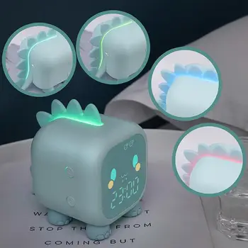 Mielas Animacinių filmų Vaikams Naktiniai Funkcija Multi-laikrodis Dinozaurų Žadintuvas Stalo Lempa su Balso Kontrolės Naktį Šviesos Termometras