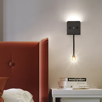 Modernus Patalpų LED Sienos Lempa, Lovos, Miegamojo Aplikacijos Sconce Su Įjunkite USB Įkrovimo lizdas Pagalvėlė Home Hotel Sienos Žiburiai