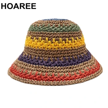 Moteriški vasaros skrybėlės Vasaros Paplūdimio Saulės skrybėlę Bohemijos Nėrimo Šiaudų Skrybėlę Spalvinga Juostele Platus Kraštų, Sulankstomas Ponios Saulės Skrybėlę