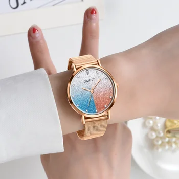 Moterų Laikrodžiai Rose Gold Kvarciniai Laikrodžiai Lydinio Diržo Atsitiktinis Paprasta Gradientas Prabangos Žiūrėti Laikrodį Dovanų Relogio Feminino