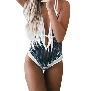 Moterų Plaukimo lapų spausdinimo strappy apynasrio Paplūdimio maudymosi kostiumėlį, maudymosi Kostiumėliai, Maudymosi Monokini Push Up Paminkštintas Bikini Maudymosi N50