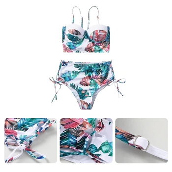 Moterų Sexy 2vnt Lapų Spausdinimo Bikini Komplektas Underwire maudymosi kostiumėlį Kaklaraištis Pusėje Maudymosi Kostiumą MXMC