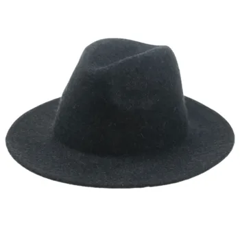 Moterų žiemos skrybėlės vilnos platus kraštų kietas pilka juoda fedora skrybėlės panama vilnos minkšti prabanga lauko džiazo klasika oficialus moterų skrybėlę