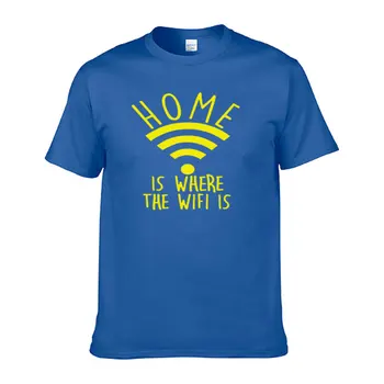 Namuose Yra Kur Wifi Yra Juokinga Unisex Grafinis Mados Naujų Medvilnės trumpomis Rankovėmis T Shirts O-Kaklo man Reikia WIFI Kompiuterio Geek, T-shirt