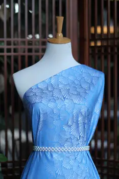 Nauja daina brokatas cheongsam Kinų stiliaus drabužių mulberry šilko verpalai dažyti žakardo lapų, mėlynas