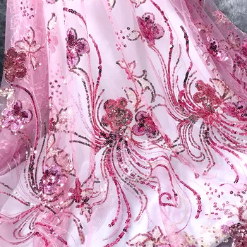Nauja rožinė safyro mėlyna didelis gėlių 3D china siuvinėjimo tinklelio audinio vykdymo drabužių gėlių siuvinėjimo nėrinių audinys