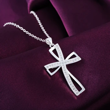 Naujas 925 Sterling Silver 18 cm AAA Cirkonis Elegantiškas kryžiaus Karoliai pakabukas Moterų Mados Papuošalai Kalėdų Dovanos