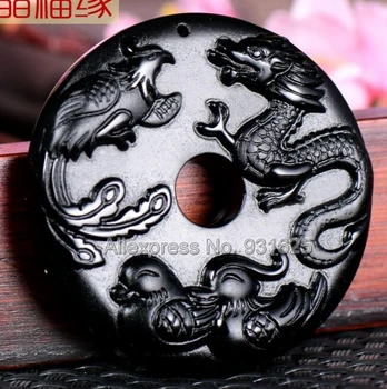 Naujas Gražus Natūralus Juodas Obsidianas, Išraižytas Kinijos Amuletas Dragon 