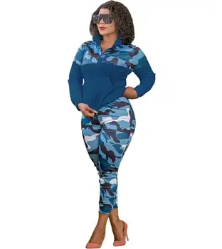 Naujas mados 2 gabalas rinkinių, moteriški drabužiai Kamufliažas spausdinti mezgimo laisvalaikio kostiumai plius dydis sporto kostiumai chandal mujer