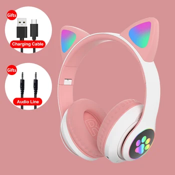 Naujas RGB Kačių Ausų Ausines Bluetooth 5.0 Bass Triukšmo Panaikinimo Suaugusiems Vaikams Mergina laisvų Rankų įranga Parama TF Kortelę Kasko Mic Dovaną Apyrankės