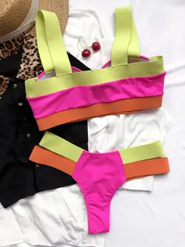 Naujas Sujungimas Push up Liemenėlė Puodelis Bikini Moterims maudymosi kostiumėlį Moterų maudymosi Kostiumėliai, Dviejų vienetų Bikini komplektas Thong Bather Maudymosi Kostiumą Plaukti Panele