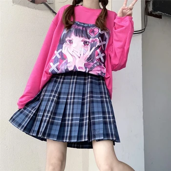 Negabaritinių Moterų Anime Hoodie Moterims Topai Ilgomis Rankovėmis Punk Japonų Stiliaus Kawaii Palaidinukė Moterų Puloveriai Harajuku Streetwear