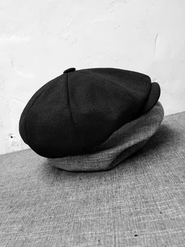 Newsboy juoda medžiaga laikraščio vaikų skrybėlę jaunų ir vidutinio amžiaus vyrų Retro Britų aštuoniakampis skrybėlę dailininko skrybėlę šilta kepurė