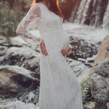 Nėriniai Motinystės Maxi Suknelės Šaudyti Foto Moterų Baby Shower Suknelė Nėščioms Moterims Fotografijos Rekvizitai Motinystės Drabužiai
