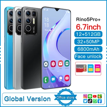 Pasaulinė Versija Rino5 Pro+ išmaniųjų telefonų 6800mAh 16+512 GB 6.7 Colių Mobiliųjų Telefonų 32MP +50MP HD Kamera Android11 Dual SIM mobiliųjų telefonų