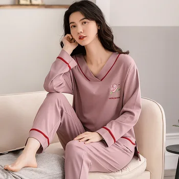 Pavasarį ir rudenį naują stilių plius dydis atsitiktinis medvilnės ilgomis rankovėmis pižama tiktų namų paslauga pižama ponios mados puloveris pajam