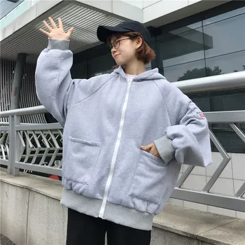 Plus size Hoodies Moterų Harajuku streetwear kawaii negabaritinių zip iki palaidinukė drabužių korėjos stiliaus ilgomis rankovėmis viršūnes