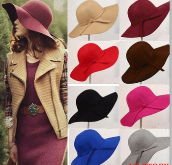 Ponios Moterys Floppy Pajuto, Fedora Skrybėlę Platus Kraštų Saulės Skrybėlę Vintage Stiliaus
