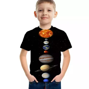 POP 2021 saulės sistemos apvalios kaklo marškinėliai, 3D spausdinimas marškinėliai berniukas mergaitė gyvūnų visatos planetos mados trumparankoviai vaikiški marškinėliai