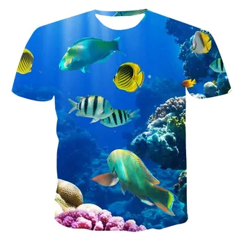 Povandeninis Pasaulis 3D Spausdinimo Žvejybos Drabužių Vyrų/Berniukų 110-6XL Tendencija Apvalus Kaklas Kvėpuojantis Šortai Rankovėmis Viršūnes Negabaritinių Marškinėliai