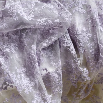 Romantiška violetinė gėlių siuvinėjimas akių nėrinių audinys Minkštas verpalų, tiulio, nėrinių audinys mergina suknelė wonmen drabužių medžiagų 50x140cm