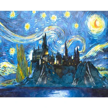 Rotating Starry Sky Scenery Painting By Numbers Picture Colouring Zero Basis HandPainted Oil Painting Unique Gift Home Decor
