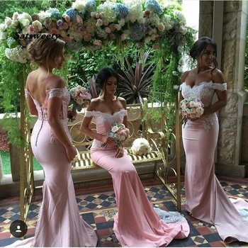 Rožinė Nėriniai Vestido De Festa 2021 naujas Undinė Bridesmaid Dresses Grindų Ilgis Užsakymą Ilgas Šalis Suknelė Pigūs Bridesmaid, Chalatai