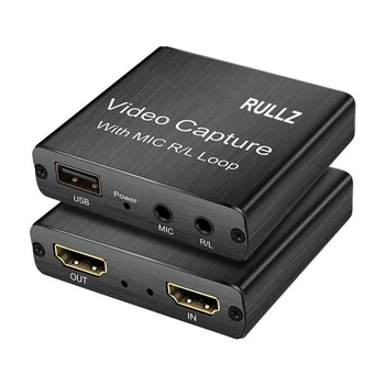 Rullz 4K 1080P USB 2.0 HDMI Video Capture Card Garso ir Vaizdo Įrašymo Dongle Žaidimas, Live Transliacijos, Gali Mikrofono Įvestis TV Loop Out