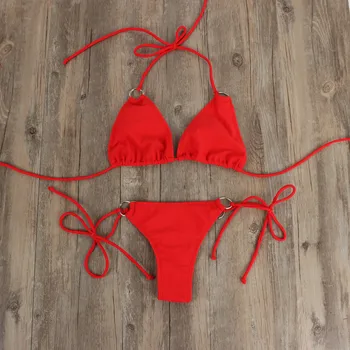 Seksualus Oranžinės spalvos maudymosi Kostiumėliai, Bikini Moterims vientisos Spalvos Nėriniai-up Tvarstis Apynasrio maudymosi kostiumėlį Bikini 2021