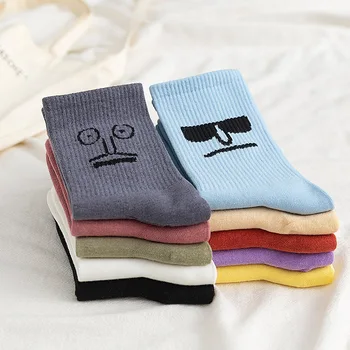 Sprogimo moterų kojinės laimingas juokinga išraiška animacinių filmų mados kojinės ins Kolegija stiliaus medvilnės kojinės