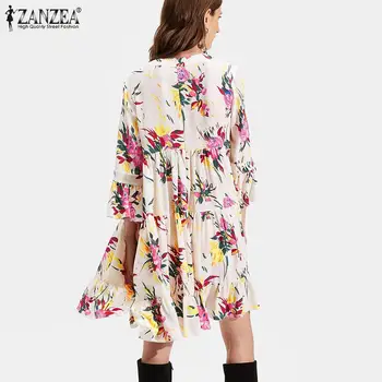 Stilingas Šalis Atsitiktinis Gėlių Rankovės O-kaklo Sundress Bohemijos Pynimas Suknelės Moterims ZANZEA 2021 m. Vasaros Spausdinti Kelio Ilgis Vestidos