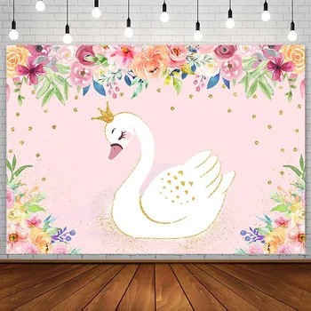 Swan Princess Fone Apdailos Gimtadienio Mergaitė Tortas Sutriuškinti Baby Shower Rožinė Fotografijos Fono Foto Studija Photozone Reklama