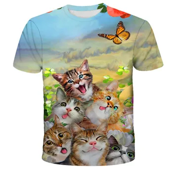 T-Marškinėliai Mergaitėms, Drabužiai Berniukams, Gyvūnų, Vaikų 3D T-Shirt Vaikų Vasaros Katė Gyva Mielas Juokinga Kūdikis T Marškinėliai Topai Camisetas De Mujer