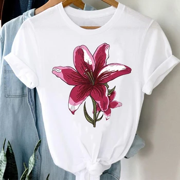 T-marškinėliai Moterims Animacinių filmų Gėlių Žiedų Vasaros Mados Drabužius trumpomis Rankovėmis Grafinis T Marškinėlius Viršuje Lady Spausdinti Moterų Tee Marškinėliai