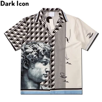 Tamsiai Piktogramą Spausdinti Polo Marškinėliai Vyrams Vasaros Streetwear vyriški Marškiniai Havajų Marškinėliai Vyras