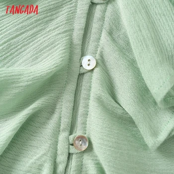 Tangada Moterų Retro Romantiškas Žalia Raukiniai Palaidinė Marškinėliai ilgomis Rankovėmis 2021 Elegantiškos Moteriškos Marškinėliai Topai 4T34