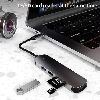 Tebe 5 IN 1 Tipo c Hub USB C iki 4K HDMI USB 2.0/3.0 SD TF Docking Station 