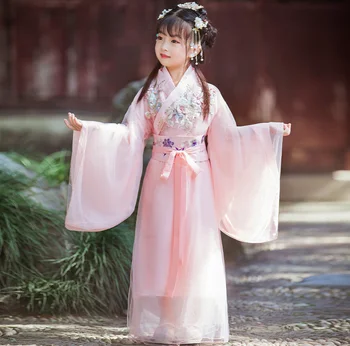 Tradicinės Kinų Dress Kostiumai Hanfu Mergaitėms Senovės Retro Tango Naujųjų Metų Tiktų Šokių Cheongsam Kimono Bamblys Medžiaga