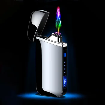 USB Elektroninis Žiebtuvėlis LED Maitinimo Ekranas Vėjo Flameless Metalo Dual Lanko Lengvesni Nešiojamų Rūkymo Reikmenys prietaisai Vyrams