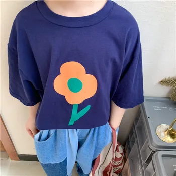 Vaikų Gėlių Spausdinti trumpomis Rankovėmis T shirts Vasaros 2021 Berniukų ir mergaičių Medvilnės Atsitiktinis Palaidų Viršūnes Drabužiai