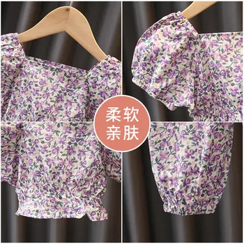 Vasaros baby girl drabužiai vaikams komplektus trumpas gėlių palaidinė kelnės kostiumas kūdikių, mergaičių drabužiai 1 2 3 4 5 6 metų gimtadienį kūdikių rinkiniai