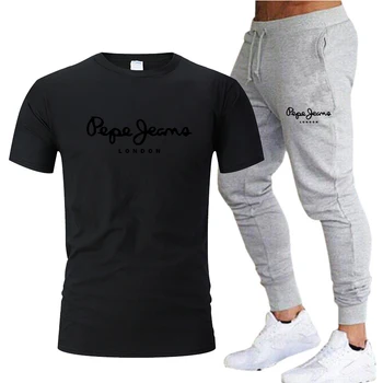 Vasarą, nauja mados tendencija vyrų kostiumas asmeninį mados spausdinimo sporto trumpomis rankovėmis T-shirt + sporto, laisvalaikio kelnės kostiumas du pi