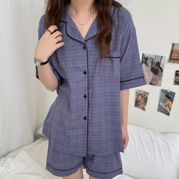 Vasarą pora pajama nustatyti moterų ir vyrų sleepwear 2 dalių komplektas vieną krūtinėmis topai, šortai pijamas homewear korėja stiliaus sleepwear Y705