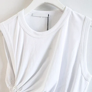 VGH Nesimetriškas Balta Ruched Slim Marškinėliai Moterims, O Kaklo, Rankovių Atsitiktinis Tiesiai T Marškinėliai Moteriška 2021 M. Vasaros Mados Stilius